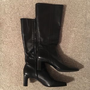 Tall Leather Black Heeled Boots